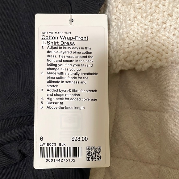 Lululemon Cotton Wrap-Front T-Shirt Dress Above-Knee Length, New - Picture 2 of 3